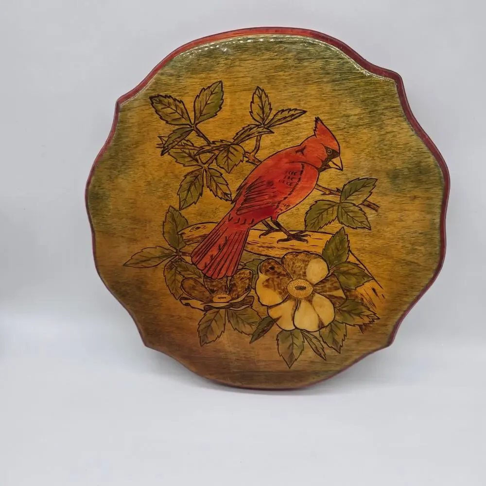 Vintage Hand Painted Cardinal Bird Wood Wooden Plaque Wall Hanging Retro